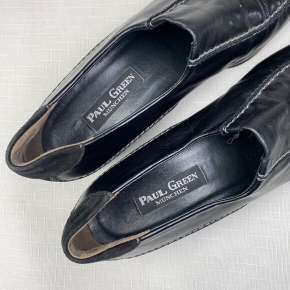 Paul Green Munchen Black LEATHER + SUEDE Stitched LOAFERS! Square Toe Sz 5.5 - Picture 8 of 12